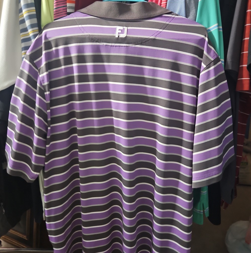 FootJoy Men’s Purple, Black & White Striped Golf Polo